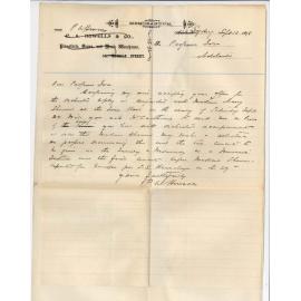 P A Howells - Sydney - Confirming wire accepting offer for Orchestra to play in conjunction with Madame Amy Sherwin at Town Hall on 24-9-1898