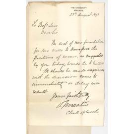 G S Martin - Clerk of Works - Cost of New Foundation for two walls as suggested by Professor Joshua Ives