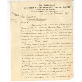 Frank Woolley - The Queensland Investment and Land Mortgage Company - University Land 6166 acres in Hundred of Tatiara - Asking for reduction in rent