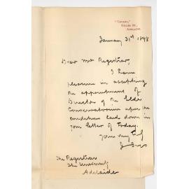 Professor Joshua Ives - Accepting appointment as Director Conservatorium in terms of letter