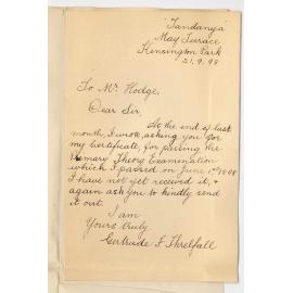 Miss Gertrude Fanny Threlfall - Kensington Park - Certificate for Primary Theory Examination