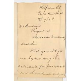 Miss H M Paul  - Broken Hill - Schedule for Practice and Theoretical Subjects for 1898