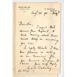 Herbert Oakeley - Switzerland - Will act as Examiner for Musical Degree