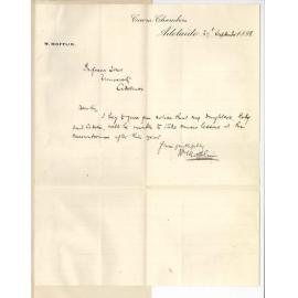 W Mofflin - Grenfell Street City - To Professor Ives - Ruby and Adele Mofflin will not take lessons at Conservatorium after end of year