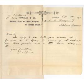 P A Howells - Adelaide - Fees for Conservatorium Orchestra