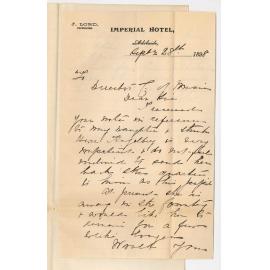 Mrs Lord - Imperial Hotel City - Daughters attendance at Conservatorium