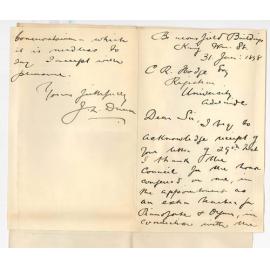 J M Dunn -Beaconsfield Buildings - Adelaide - Thanking Council for appointment as Extra Teacher of Pianoforte and Organ