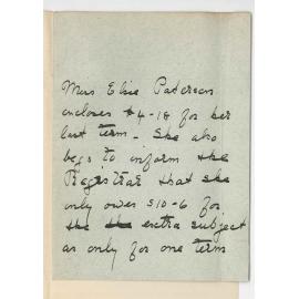 Miss Elsie Paterson - Carrington Street- Enclosing Fees Only owes 10/6 for extra subject