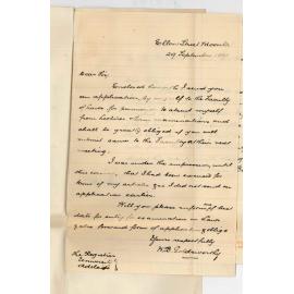 William Beazley Goldsworthy - Moonta - Application to Faculty of Law for permission to be absent from lectures and term examination