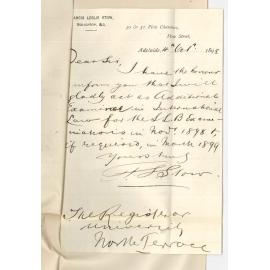 Francis Leslie Stow - Pirie Street - Will act as additional Examiner in International Law for LLB Exam in November 1898 and March 1899