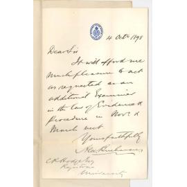 Alex Buchanan - Adelaide - Will act as additional Examiner in Law of Evidence and Procedure in November and March next