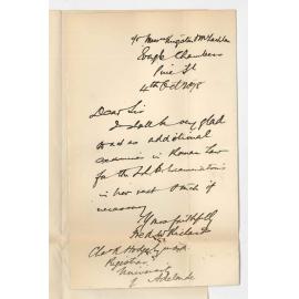 Frederick W Richards - Pirie Street - Will act as additional Examiner in Roman Law for LLB Exams in November and March next