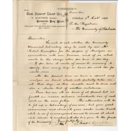 Joseph Crompton - Chairman - Bunyip Soap Company - Can University Chemical Laboratory be used by Mr Robert Crompton for Analysis - If so particulars