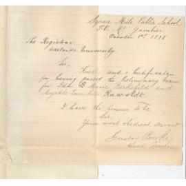 Gustav Boerke - Square Mile Public School - Mount Gambier - Request for Certificates for Preliminary Examination Pass Ida Marie Berkefeld and Myrtle Laura Hilda Ruwoldt