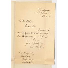 Miss Gertrude Fanny Threlfall - Kensington Park - Receipt of Certificate