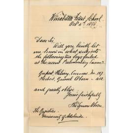 Thomas Symons Oborn - Wirrabara - Concerning failure of Hilary Curnow Rupert No 137 and Russel Oborn Herbert No 412