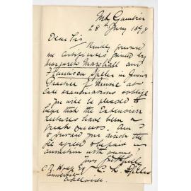 Carl Louis Spehr - Mount Gambier - Asking for Certificates for Misses Marshall and Spehr in junior Practice Music - Also respecting Extension Lectures