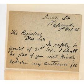 Miss C Hosier Batten - Kapunda - Request for return of Entrance fee