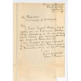 Miss Dora Isabel Paton - North Terrace Adelaide - Applying for an Entrance Scholarship Evening Classes
