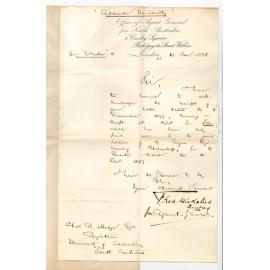 Fred Wickstead - Secretary - Agent General - London - Acknowledging £50 Angas Scholarship