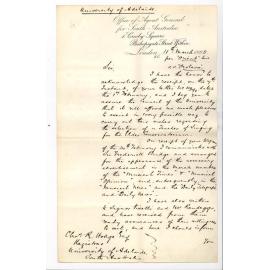 Thomas Playford - Agent General for South Australia - Regarding the selection of a Teacher of Singing for the Conservatorium