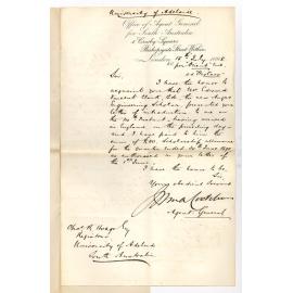 John Cockburn - Agent General - London - Arrival of E V Clark and payment of £50 account Angas Scholarship