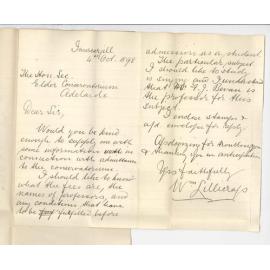 William Lillicrafs - Invercarjill New Zealand - Asking for information in connection with admittance to the Conservatorium