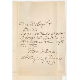 Miss Ethel I Davies - Strangways Terrace North Adelaide - Discontinuing at the Conservatorium after present Term