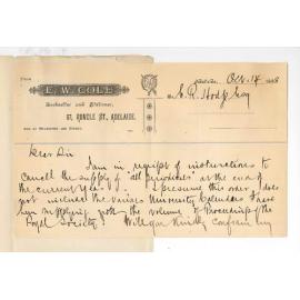 E W Cole - Rundle Street - Withdrawal of order for Periodicals