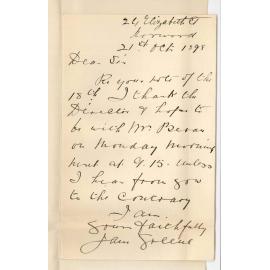 Miss Jane Greene - Norwood - Will be at Conservatorium on 24th Instant