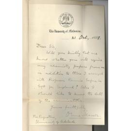 Orme Masson - Melbourne - Chemistry Papers Dates of Examinations