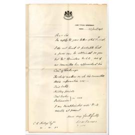 J C H James - Perth - Information required by Western Australian Committee