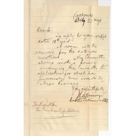 J L Whisson - Secretary - Caltowie Institute - Caltowie - Has reserved room for Music Exam