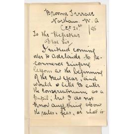 Miss Marie Edwardes - Northam Western Australia - Wishes to become Conservatorium  pupil