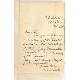 Miss Bessie Scott - Port Pirie - Re Western Australian Candidates for Preliminary Exam