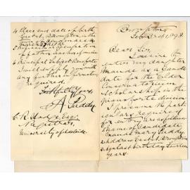 A Puddey - Brompton - Entering Miss Maude Mary Puddy for Elder Conservatorium Scholarship with particulars etc