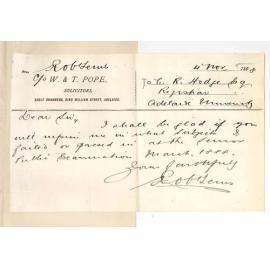 Robert Lewis - Adelaide - Concerning Senior Public Exam March 1888