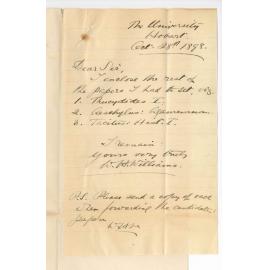 Professor W H Williams - Hobart - Enclosing Exam Papers
