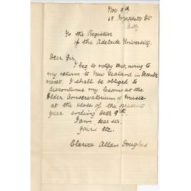 Miss Clarice Allan Douglas - City - Will not continue lessons at Conservatorium in 1899