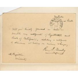 Henry Harper Formby - Langhornes Creek - Request for Certificates MB 1st 2nd 3rd Years