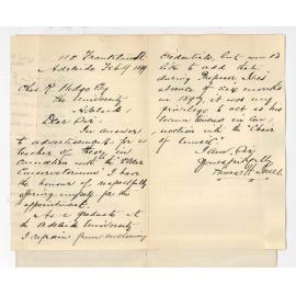 Thomas H Jones - 118 Franklin Street - Application Position Theory of Music Teacher at Conservatorium