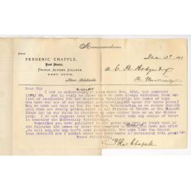 Frederic Chapple - Prince Alfred College - Concerning University Scholarships