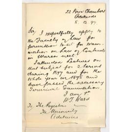 Henry Thomas Ward - Adelaide - Permission to sit for Examination in Contracts in March 1900