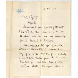 H Girdlestone - St Peters College - Concerning award of Scholarships