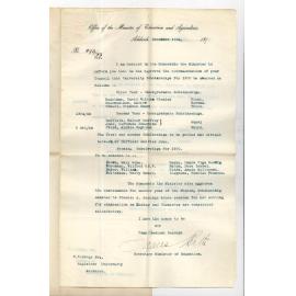 James Bath - Secretary - Office of the Minister of Education and Agriculture - Adelaide - Approves award of Scholarships