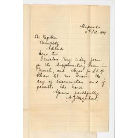 Alfred James Urquhart - Kapunda - Entry for Supplementary Exam in March