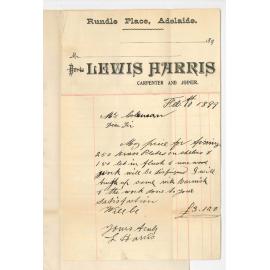 Lewis Harris - Adelaide - Quotation for fixing Brass Plates on Shelves in Library