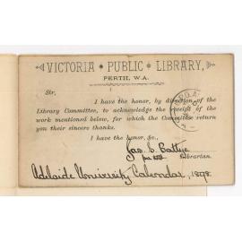James S Battye - Victoria Public Library Perth - Acknowledging receipt of Calendar
