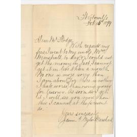 Miss Jeanie E M Marshall - Hectorville - Concerning fees due for tuition at Conservatorium