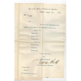 James Bath - Secretary - Office of the Minister of Education and Agriculture - Adelaide - Concerning Undergraduate Scholarships